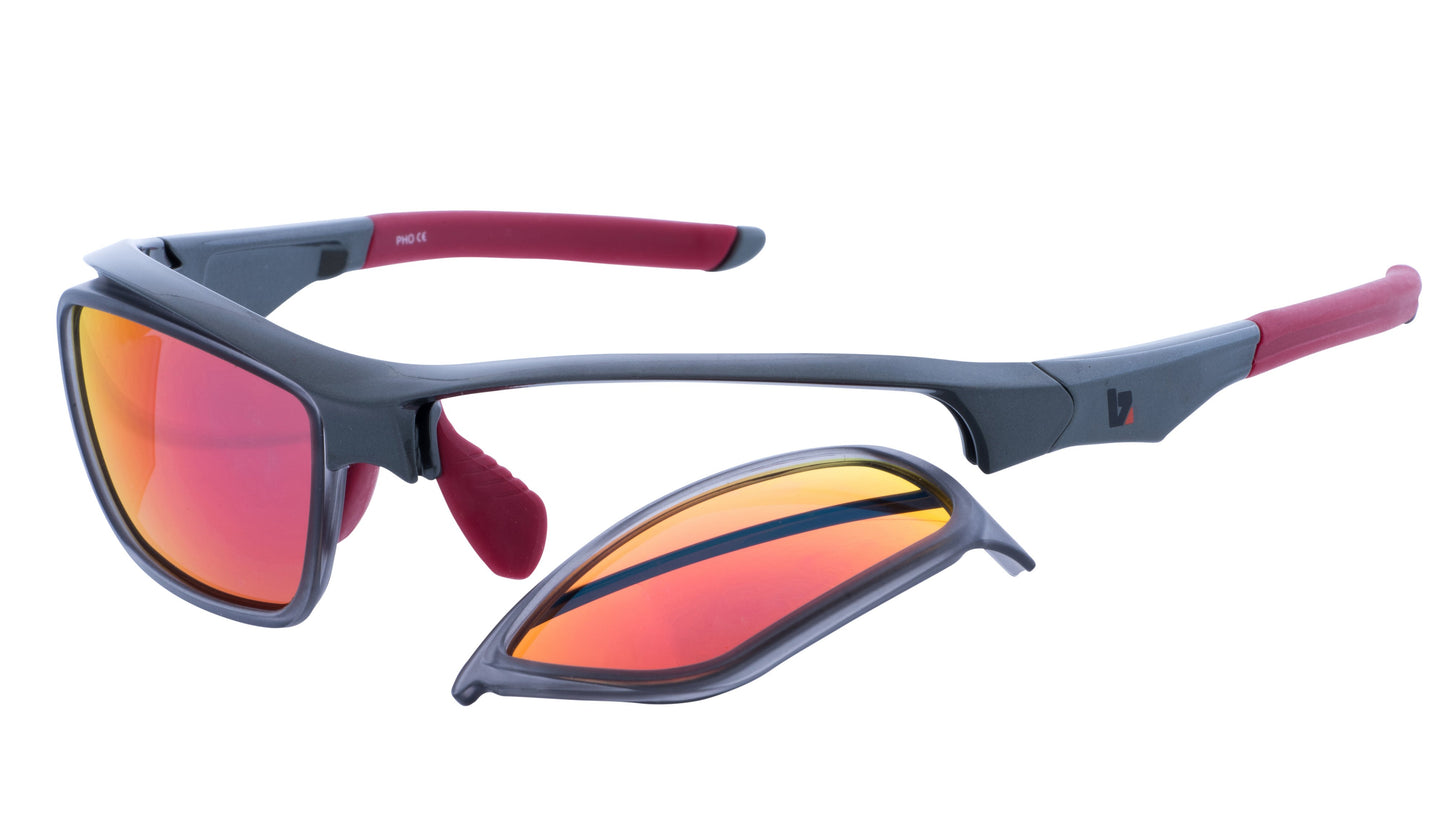 The OZ Gloss Graphite Frame - Red Fire Mirror Plano Lens