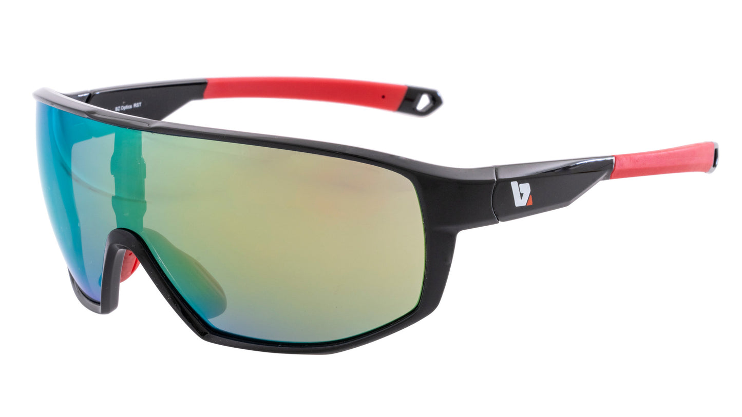 RST Gloss Black or White frames with Red or Green Revo mirror lenses